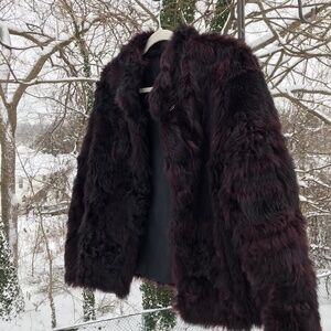 Wolfie Toscana Reve Burgundy  Dyed Shearling Textures Fur Coat RETAIL $1999.00